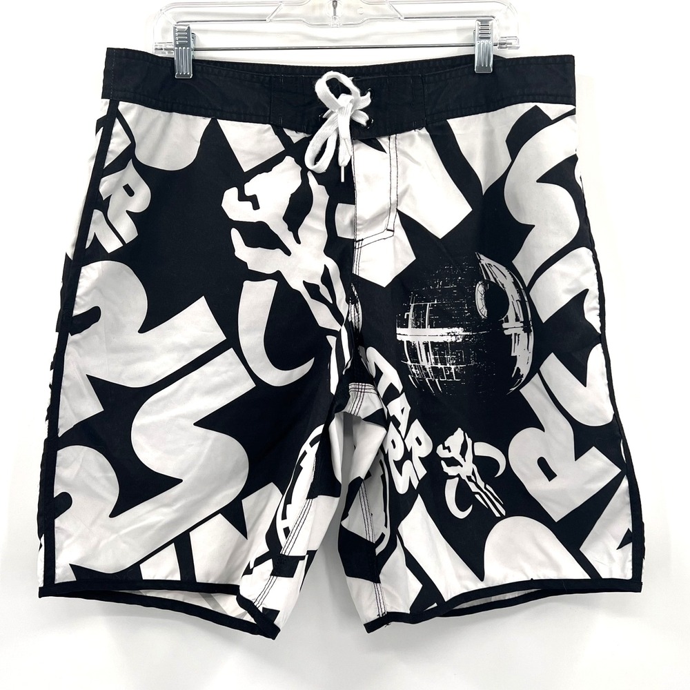 STAR WARS Men's Size 36 Black & White Death Star Boardshorts Swim Trunks